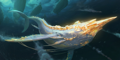 Concept art of Golden Narwhal from the video game Legends Of Runeterra by Sixmorevodka and William Bao and Michal Ivan and Monika Palosz