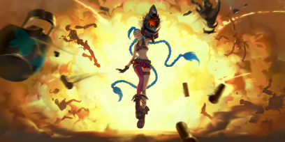 Concept art of Jinx from the video game Legends Of Runeterra by Sixmorevodka and Monika Palosz