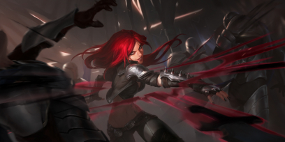 Concept art of Katarina from the video game Legends Of Runeterra by Sixmorevodka and Monika Palosz and Thabiso Mhlaba and Zheng Qu
