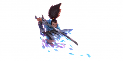 Concept art of Yasuo from the video game Legends Of Runeterra by Sixmorevodka and Monika Palosz and William Gist