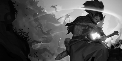 Concept art of Yasuo Sketch from the video game Legends Of Runeterra by Sixmorevodka and Gerald Parel