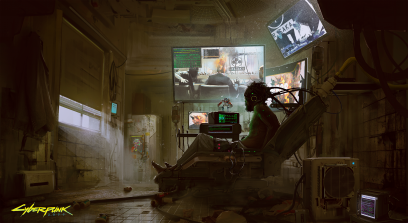 Concept art of Jacked In from the video game Cyberpunk 2077