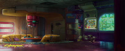 Concept art of Kitsch Interiors from the video game Cyberpunk 2077