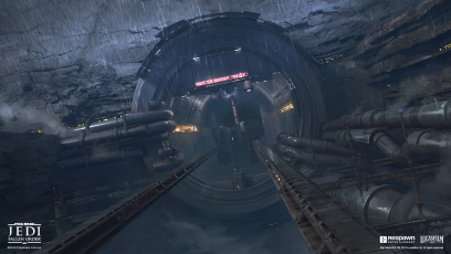 Concept art of Bracca Train Tunnel from the video game Star Wars Jedi Fallen Order by Bruno Werneck