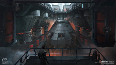 Concept art of Refinery Interior from the video game Star Wars Jedi Fallen Order by Gabriel Yeganyan