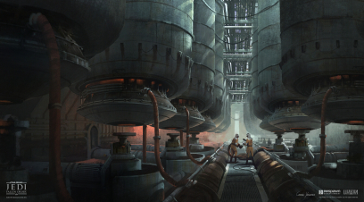 Concept art of Refinery Interior from the video game Star Wars Jedi Fallen Order by Gabriel Yeganyan