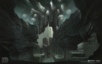 Concept art of Temple Of Eilram Main Hall from the video game Star Wars Jedi Fallen Order by Gabriel Yeganyan