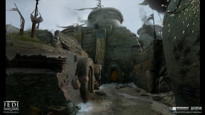 Concept art of Zeffo Village from the video game Star Wars Jedi Fallen Order by Bruno Werneck