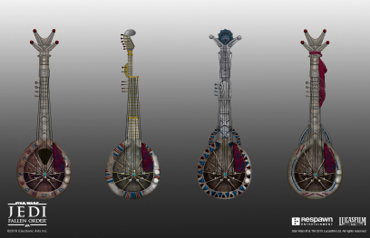 Concept art of Cere’s Hallikset Guitar from the video game Star Wars Jedi Fallen Order by Amy Fry