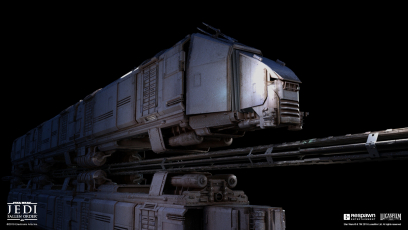 Concept art of Bracca Cargo Train Locomotive from the video game Star Wars Jedi Fallen Order by Bruno Werneck