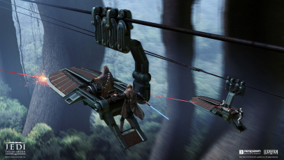 Concept art of Kashyyyk Cablecar from the video game Star Wars Jedi Fallen Order by Jean Francois Rey