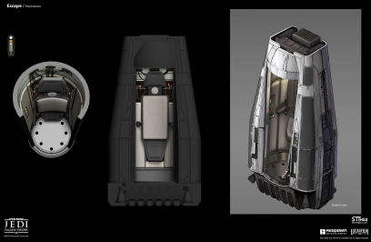 Concept art of Mantis Escape Pod from the video game Star Wars Jedi Fallen Order by Theo Stylianides