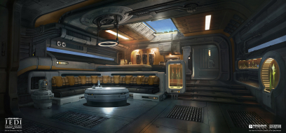 Concept art of Stinger Mantis Living Quarters from the video game Star Wars Jedi Fallen Order by Jean Francois Rey