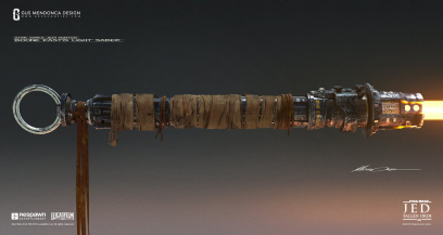 Concept art of Boone Lightsaber On from the video game Star Wars Jedi Fallen Order by Gustavo Henrique Mendonça