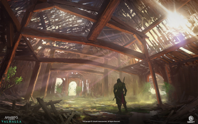 Concept art of Long House from the video game Assassin's Creed Valhalla by Gilles Beloeil
