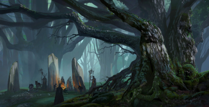 Concept art of Mythical Forest from the video game Assassin's Creed Valhalla by Raphael Lacoste