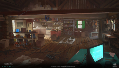 Concept art of Present Day Cabin from the video game Assassin's Creed Valhalla by Gilles Beloeil