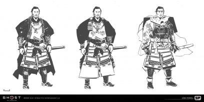 Concept art of Sakai Armor And Early Gosaku Sketches from the video game Ghost Of Tsushima by John Powell