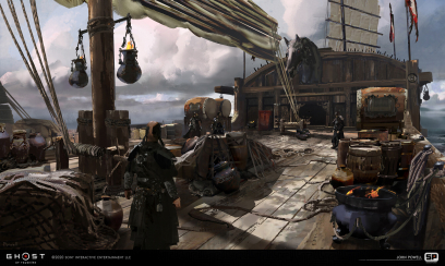 Concept art of Boat Deck from the video game Ghost Of Tsushima by John Powell