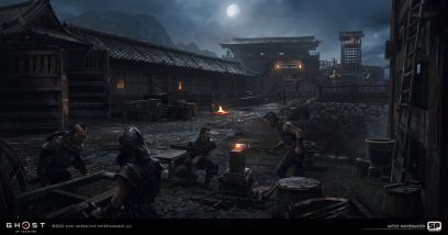 Concept art of Castle Kaneda from the video game Ghost Of Tsushima by Mitch Mohrhauser