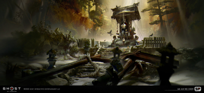 Concept art of Desecrated Shrine from the video game Ghost Of Tsushima by Ian Jun Wei Chiew