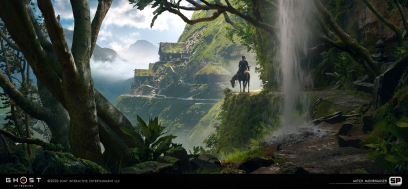 Concept art of Highroads from the video game Ghost Of Tsushima by Mitch Mohrhauser