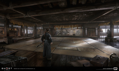 Concept art of Tenshu Floor from the video game Ghost Of Tsushima by Mitch Mohrhauser