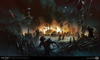 Concept art of Mongol Warcamp Escape from the video game Ghost Of Tsushima by Ian Jun Wei Chiew