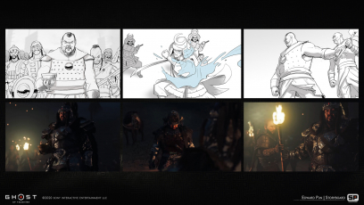 Concept art of Invasion Storyboard from the video game Ghost Of Tsushima by Edward Pun