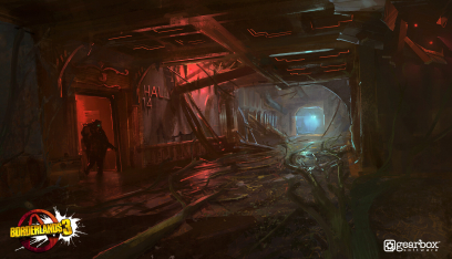 Concept art of Hallway from the video game Borderlands 3 by Adam Ybarra
