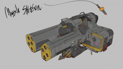 Concept art of Missile Shotgun from the video game Borderlands 3 by Dimitri Neron