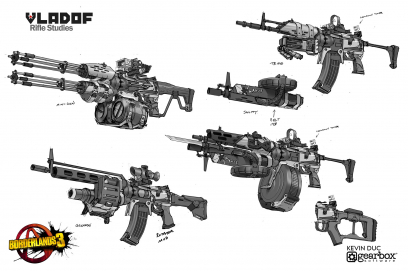 Concept art of Vladof Weapons from the video game Borderlands 3 by Kevin Duc