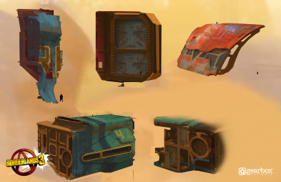 Concept art of Ship Parts from the video game Borderlands 3 by Adam Ybarra