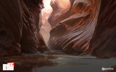 Concept art of Bloodsun Canyon from the video game Borderlands 3 by Luke H