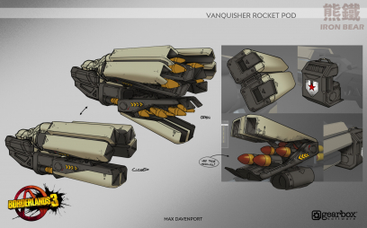Concept art of Iron Bear Hardpoint Attachments from the video game Borderlands 3 by Max Davenport