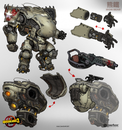 Concept art of Iron Bear from the video game Borderlands 3 by Max Davenport