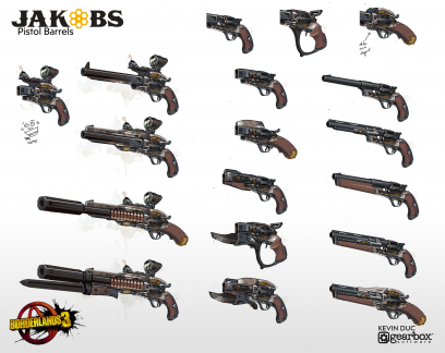 Concept art of Jakobs Weapons from the video game Borderlands 3 by Kevin Duc