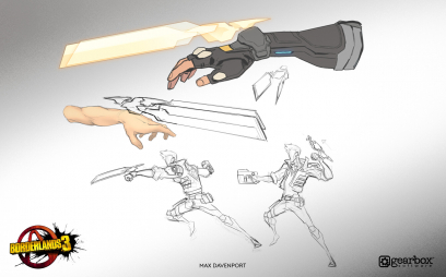 Concept art of Zane The Operative Gear from the video game Borderlands 3 by Max Davenport