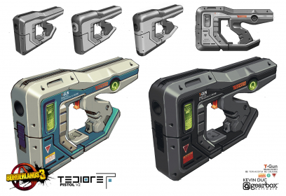 Concept art of Tediore Weapons from the video game Borderlands 3 by Kevin Duc