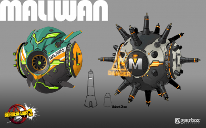 Concept art of Maliwan Oversphere Aka Death Sphere from the video game Borderlands 3 by Robert Chew