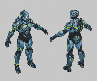 Concept art of Unsc Spartan Armor from the video game Halo 5 Guardians by Kory Lynn Hubbell