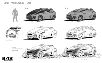 Concept art of Courtyard Callout Car from the video game Halo 5 Guardians by Kory Lynn Hubbell