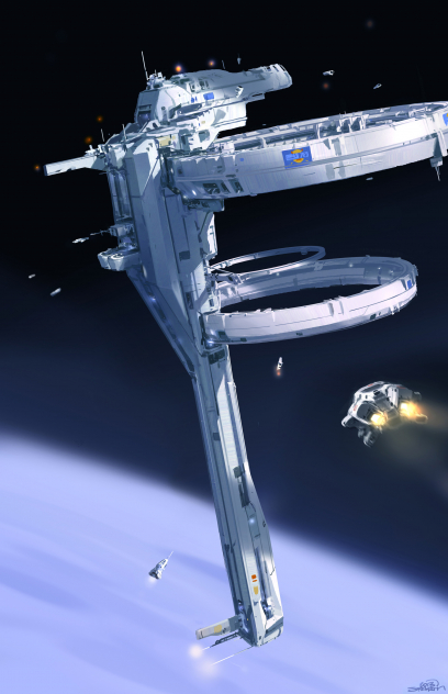 Concept art of Space Station from the video game Halo 5 Guardians by Nicolas Bouvier