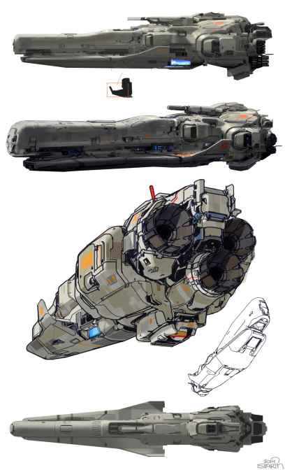 Concept art of Spaceship from the video game Halo 5 Guardians by Nicolas Bouvier