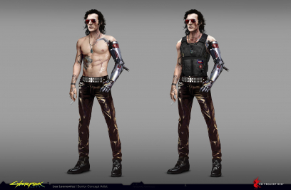 Concept art of Johnny Silverhand from the video game Cyberpunk 2077 by Lea Leonowicz