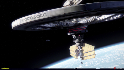 Concept art of Arasaka Research Space Station from the video game Cyberpunk 2077 by Maciej Rebisz
