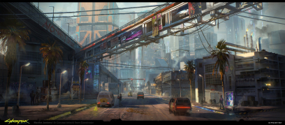 Concept art of Arroyo District from the video game Cyberpunk 2077 by Marthe Jonkers