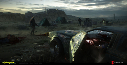 Concept art of Badlands from the video game Cyberpunk 2077 by Alexander Dudar