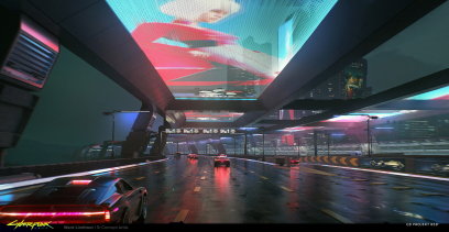 Concept art of Charter Hill Highway from the video game Cyberpunk 2077 by Ward Lindhout