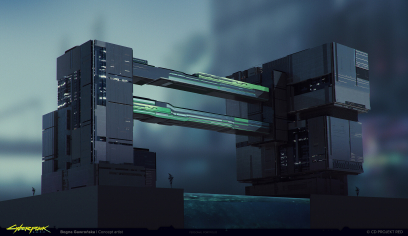 Concept art of City Vista Del Rey from the video game Cyberpunk 2077 by Bogna Gawrońska